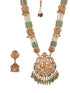Gold Plated Green Pearl Beaded Ganesha Motif Long haram Temple Jeellery Set