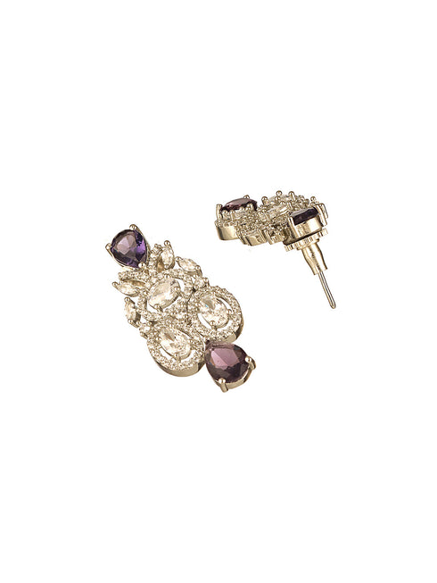 Silver Toned Rhodium Plated Amethyst AD Zirconia Studded Charms Designer Minimal Jewellery Set