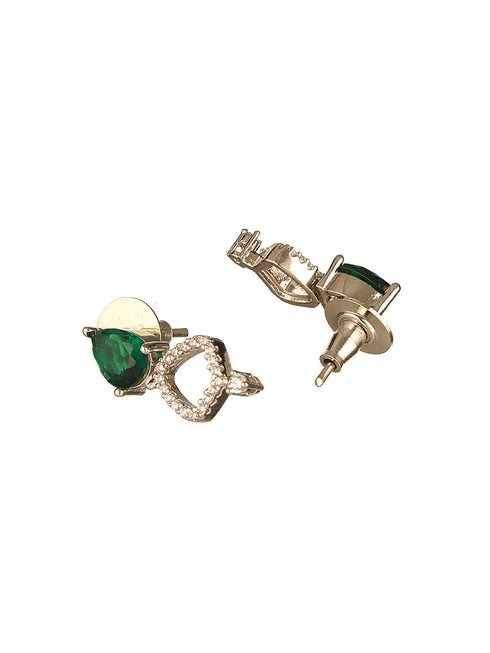 Silver Toned Rhodium Plated Emerald Green AD Studded Designer Jeellery Set