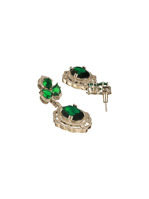 Silver Rhodium Plated Emerald Green Cubic Zirconia Designer Bridal Pendant Jewellery Set
