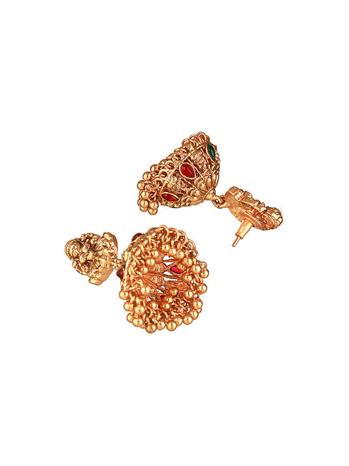 Gold Plated Lakshmi Motif Temple Bridal Necklace Jewellery Set