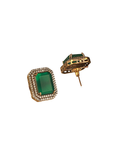 Silver Toned Kundan Studded Emerald Onyx Multilayered Designer Maala Pendant Jewellery Set