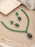 Silver Rhodium Plated Emerald Green Cubic Zirconia Designer Bridal Pendant Jewellery Set