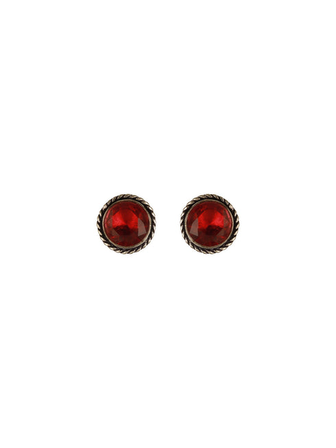 Silver Oxidies red stons studed minimal locket jewellery set