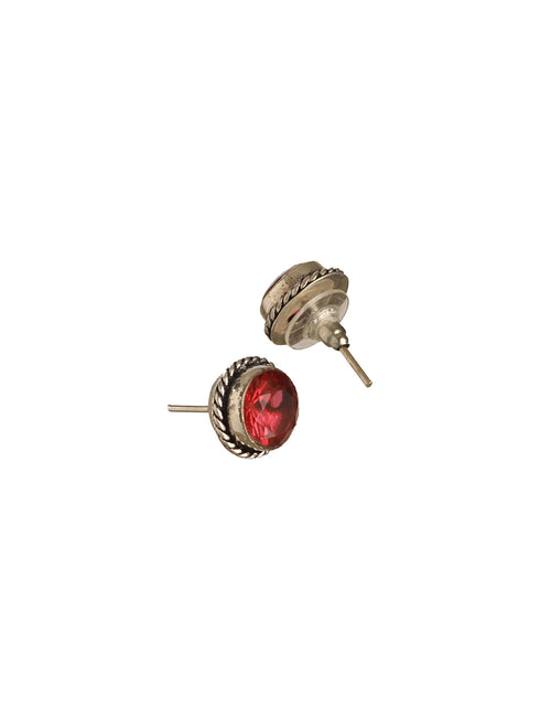 Silver Oxidies red stons studed minimal locket jewellery set