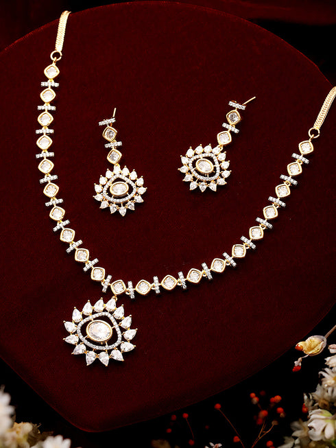 Gold Toned AD Studded Star Shaped Minimal Jewellery Set