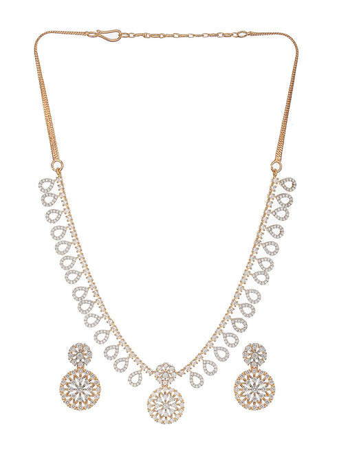 Gold Toned AD Studded Floral Drop Minimal Jewellery Set