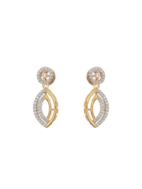 Gold Toned AD Studded Minimal Leaf Design Pendant Jewellery Set