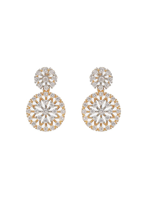 Gold Toned AD Studded Floral Drop Minimal Jewellery Set