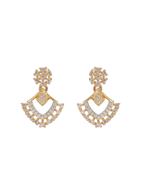 Gold Toned AD Studded Geometric Shaped Delicate Pendant Jewellery Set