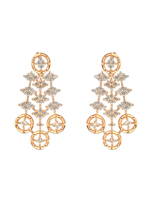 Gold Dual Toned C Zircon Studded Statement Geometric Partywear Necklace Jewellery Set