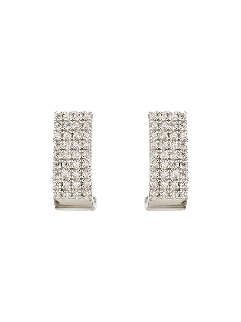 Silver Toned Zircon Studded Statement Collar Necklace Jewellery Set