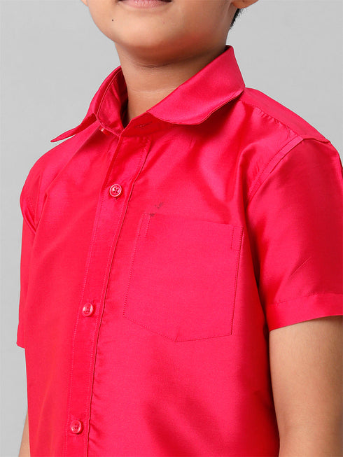 Ramraj Cotton Boys Silk Cotton Dark Pink Half Sleeves Shirt K13