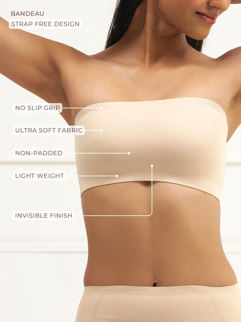 UNDERNEAT Bandeau - No Slip Non-Padded Wireless Seamless Tube Bra - Black