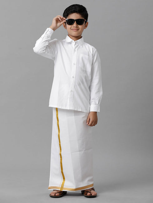 Ramraj Cotton Boys Cotton Full Sleeves White Shirt