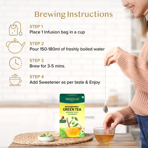 Vahdam Ashwagandha+ Moringa Tulsi Green Tea 18 TB