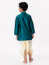 Ramraj Cotton Boys Silk Cotton Full Sleeves Dark Green Kurta with Panchakacham Combo