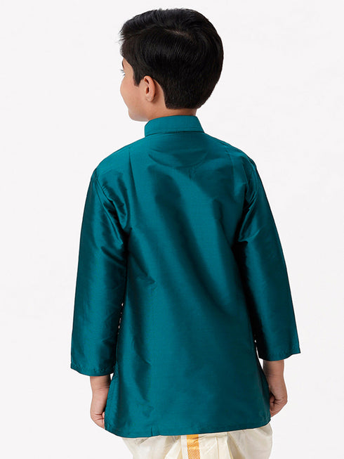 Ramraj Cotton Boys Full Sleeves Dark Green Shiny Kurta K3