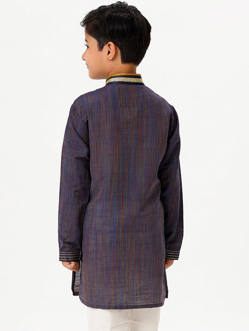 Ramraj Cotton Boys Emerald Full Sleeves Navy Blue Kurta