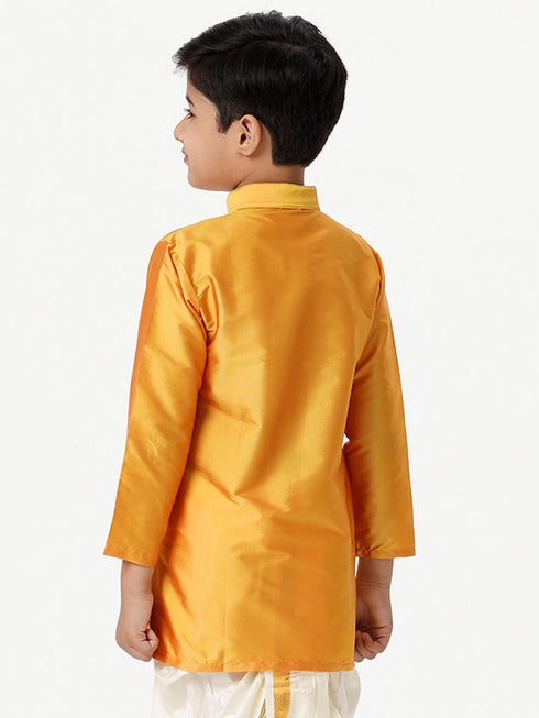 Ramraj Cotton Boys Full Sleeves Golden Yellow Shiny Kurta K6