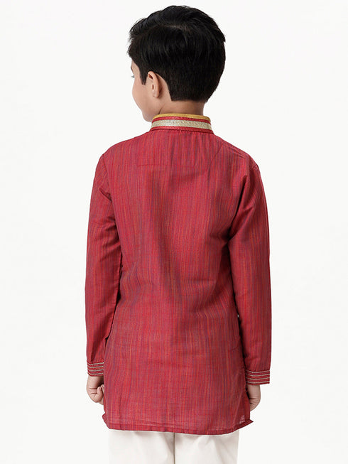 Ramraj Cotton Boys Emerald Full Sleeves Red Kurta