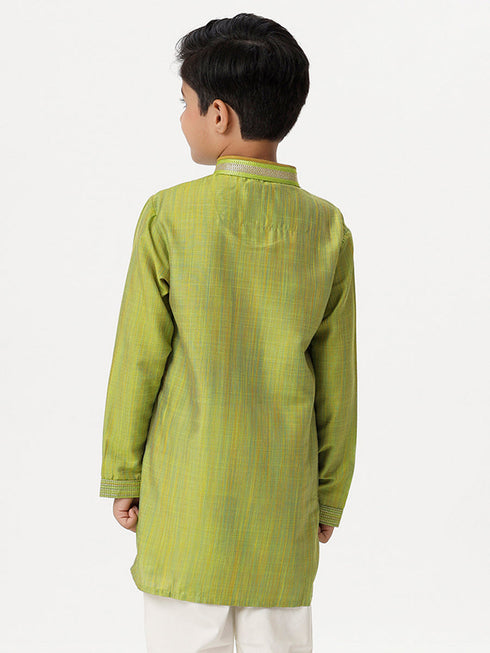 Ramraj Cotton Boys Emerald Full Sleeves Parrot Green Kurta