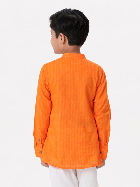 Ramraj Cotton Boys Breeze Cotton Full Sleeves Orange Kurta