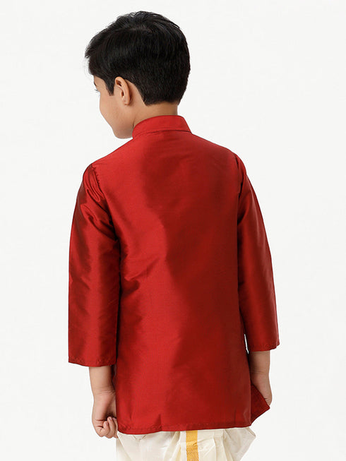 Ramraj Cotton Boys Full Sleeves Red Shiny Kurta K8