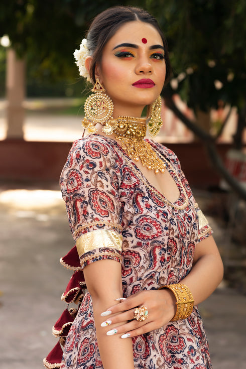 Pomcha Jaipur Organza Anarkali With Organza Dupatta Set