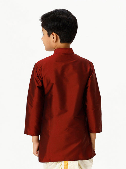 Ramraj Cotton Boys Full Sleeves Maroon Shiny Kurta K7