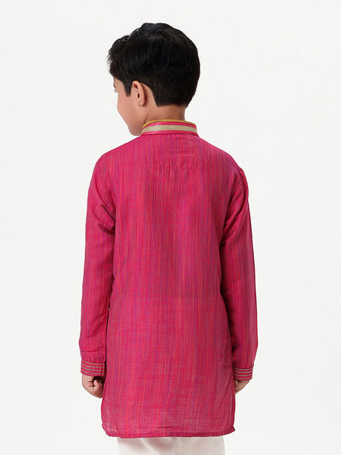 Ramraj Cotton Boys Emerald Full Sleeves Dark Pink Kurta