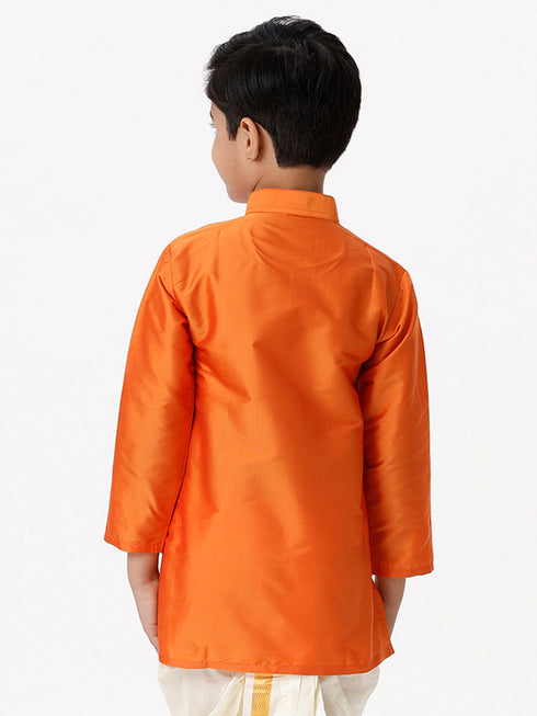 Ramraj Cotton Boys Full Sleeves Orange Shiny Kurta K2