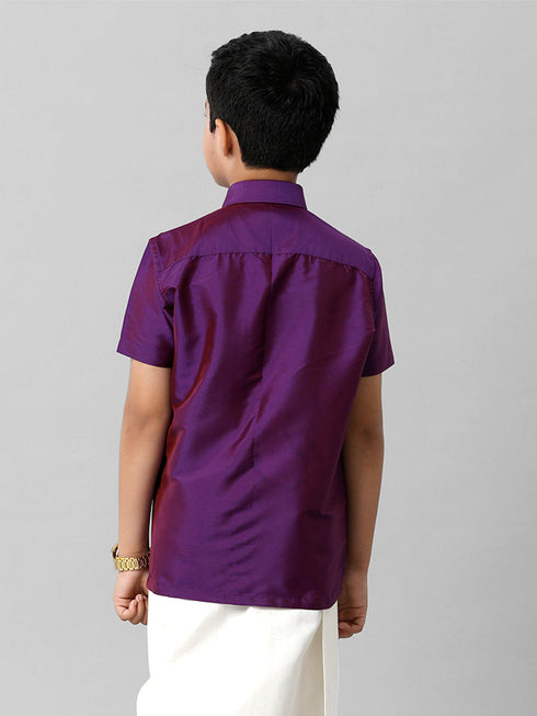 Ramraj Cotton Boys Silk Cotton Violet Half Sleeves Shirt K21