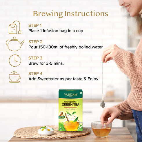 Vahdam Ashwagandha+ Chamomile Mint Green Tea 18 TB
