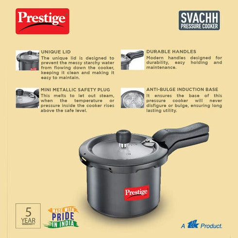 Prestige Svachh Hard Anodised Spillage Control Pressure Cooker 3 L Black