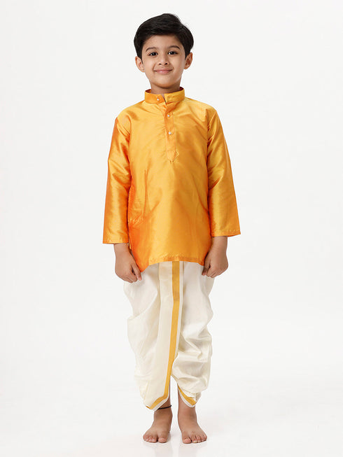 Ramraj Cotton Boys Full Sleeves Golden Yellow Shiny Kurta K6