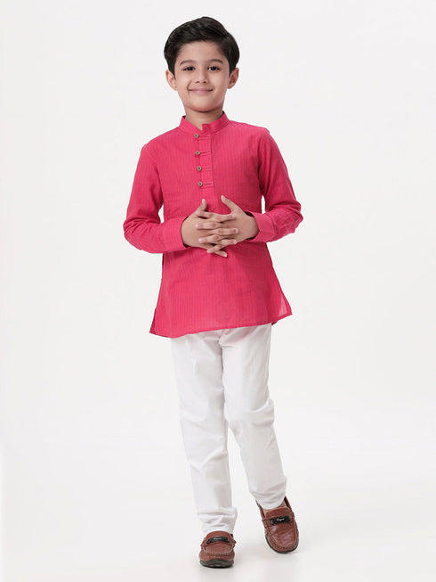 Ramraj Cotton Boys Breeze Cotton Full Sleeves Dark Pink Kurta