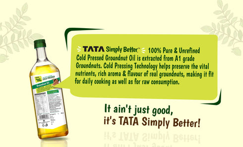Tata Simply Better Groundnut (Peanut) Oil 1L | 100% Pure | Unrefined & Cold-pressed | Hexane-Free
