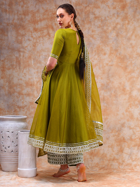 Pomcha Jaipur Dil Kash Mehendi Green Anarkali Set