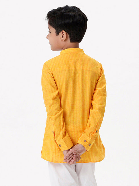 Ramraj Cotton Boys Breeze Cotton Full Sleeves Yellow Kurta