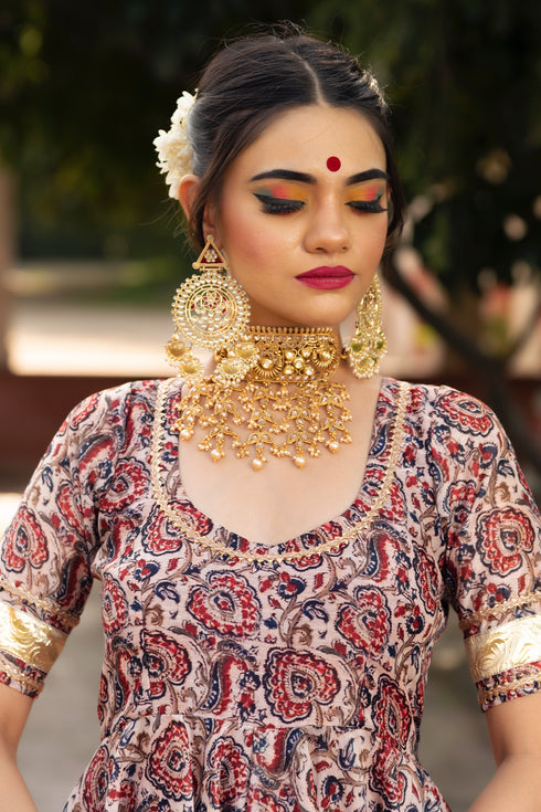 Pomcha Jaipur Organza Anarkali With Organza Dupatta Set