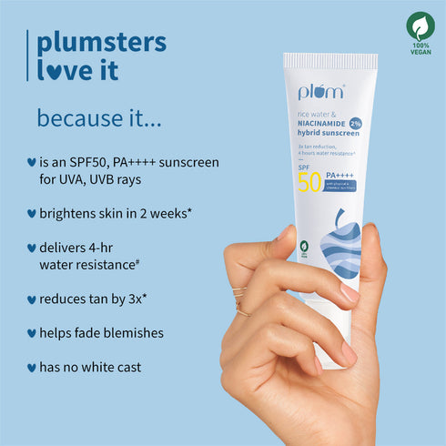 Plum 2% Niacinamide | Rice Water SPF 50 PA+++ Brightening Sunscreen