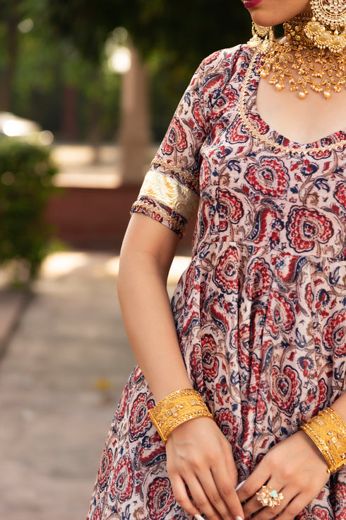 Pomcha Jaipur Organza Anarkali With Organza Dupatta Set