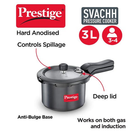 Prestige Svachh Hard Anodised Spillage Control Pressure Cooker 3 L Black