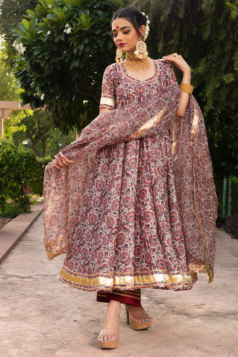 Pomcha Jaipur Organza Anarkali With Organza Dupatta Set