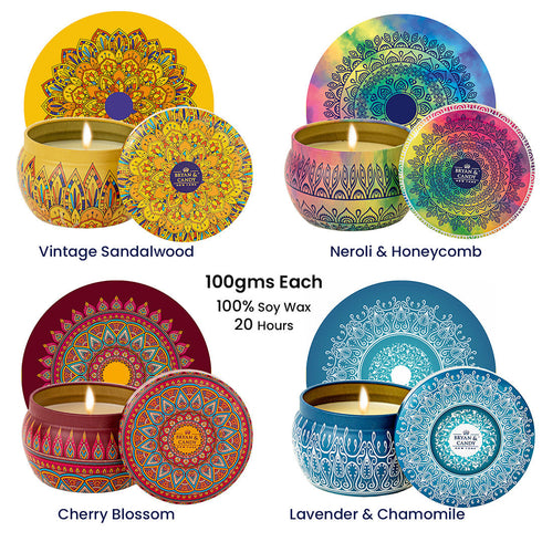 Bryan & Candy Cherry Blossom Vintage Sandalwood Neroli & Honey comb Lavender & Chamomile Candle 100 GM Pack of 4