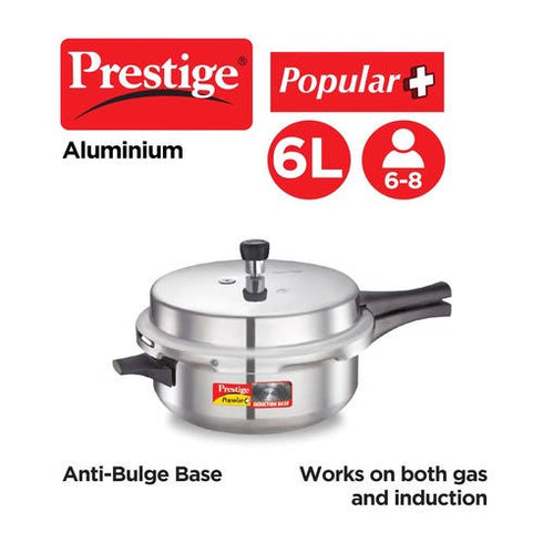 Prestige Popular Plus Virgin Aluminium Gas And Induction Compatible Senior Deep Pan Pressure Cooker 6 L Silver