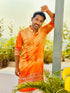 Kzari Exquisite Orange Embroidered Kurta with Elegant Border Detail