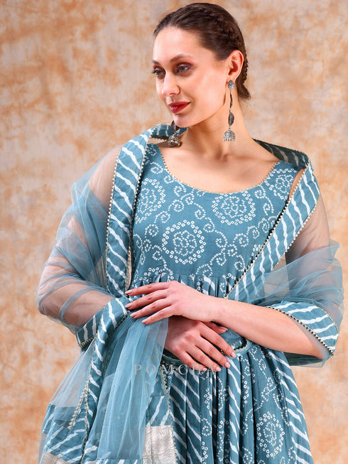 Pomcha Jaipur Dil Kash Powder Blue Bhendhaj Anarkali Set