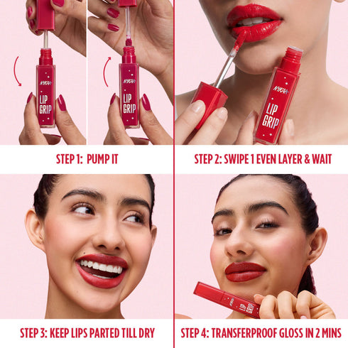Nykaa Lip Grip No-Transfer Gloss Intense Shine Liquid Lipstick | Dare